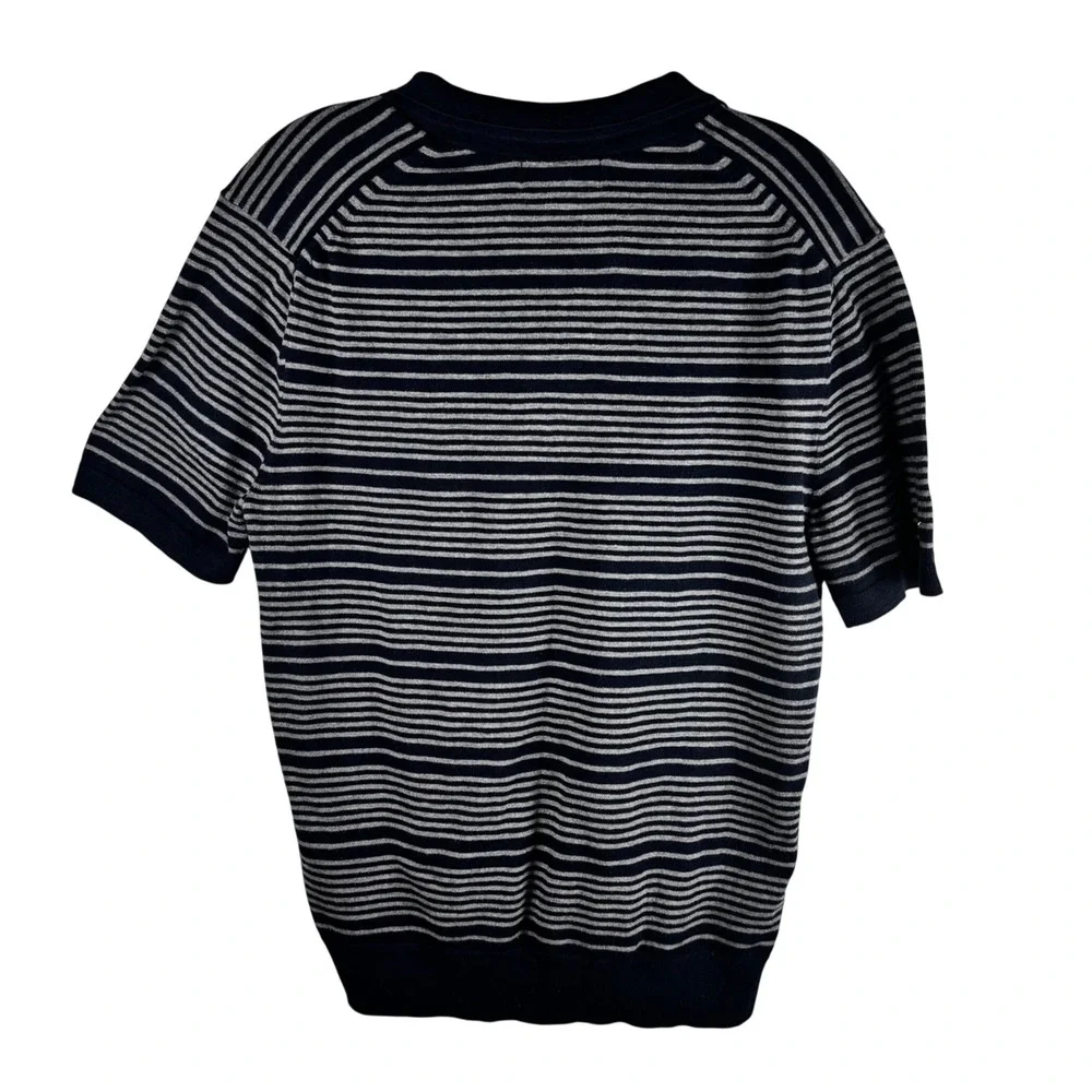Banana Republic Mens Organic Cotton Knit Polo Shirt Navy Blue Grey‎ Striped M